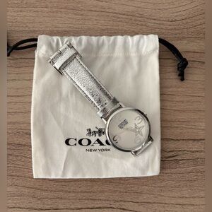 Coach Poppy Crystal Star Silver Watch leather strap
